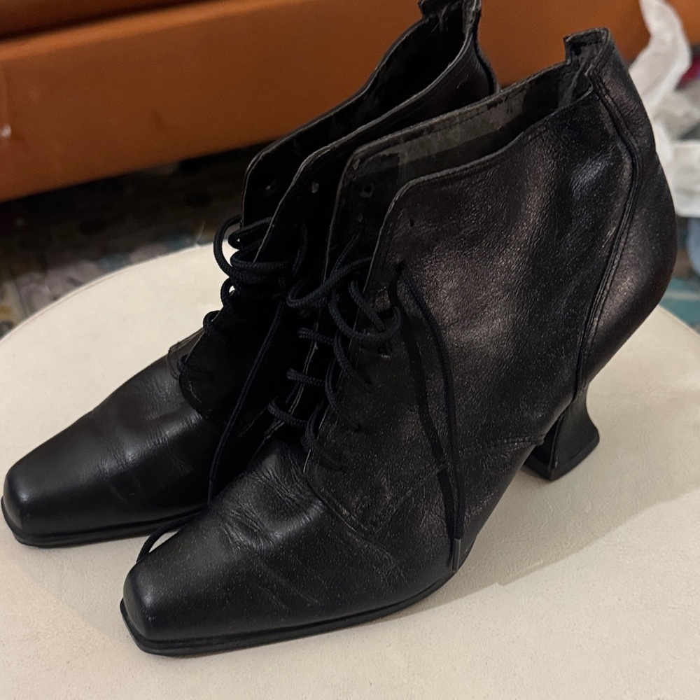 Two Lips Black Lace Up Boots